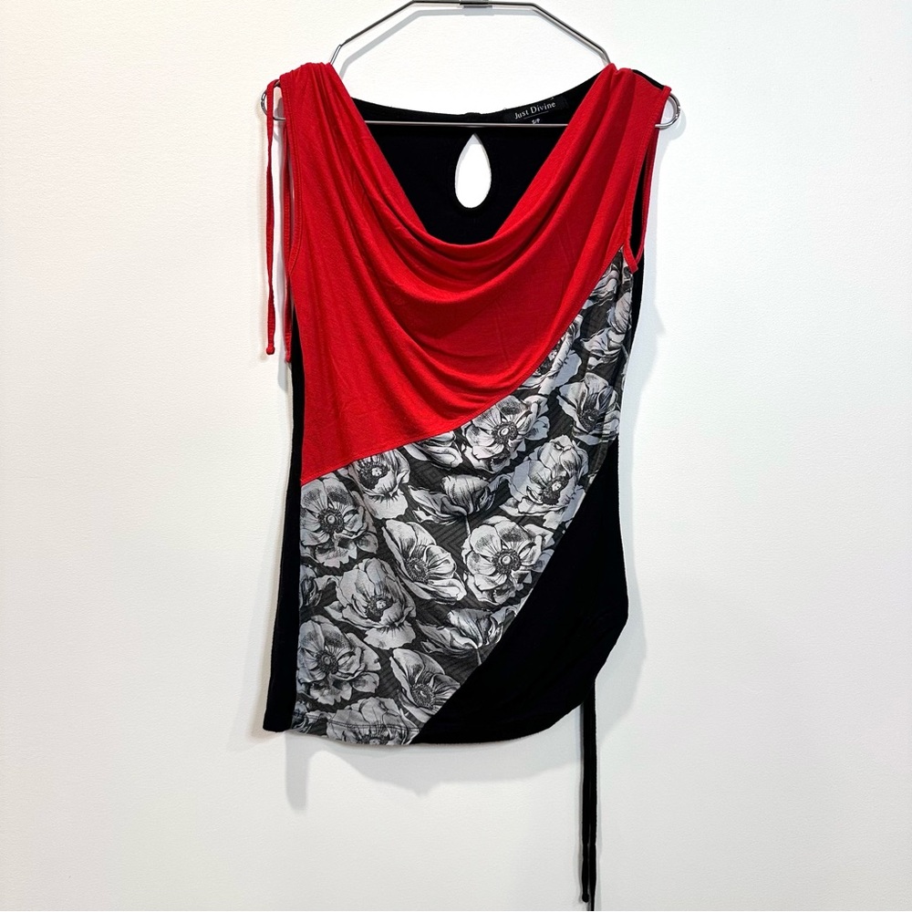 🛍️4 for 20$ / Just Divine Drapped Neck Flower Color Block Tank Top / S